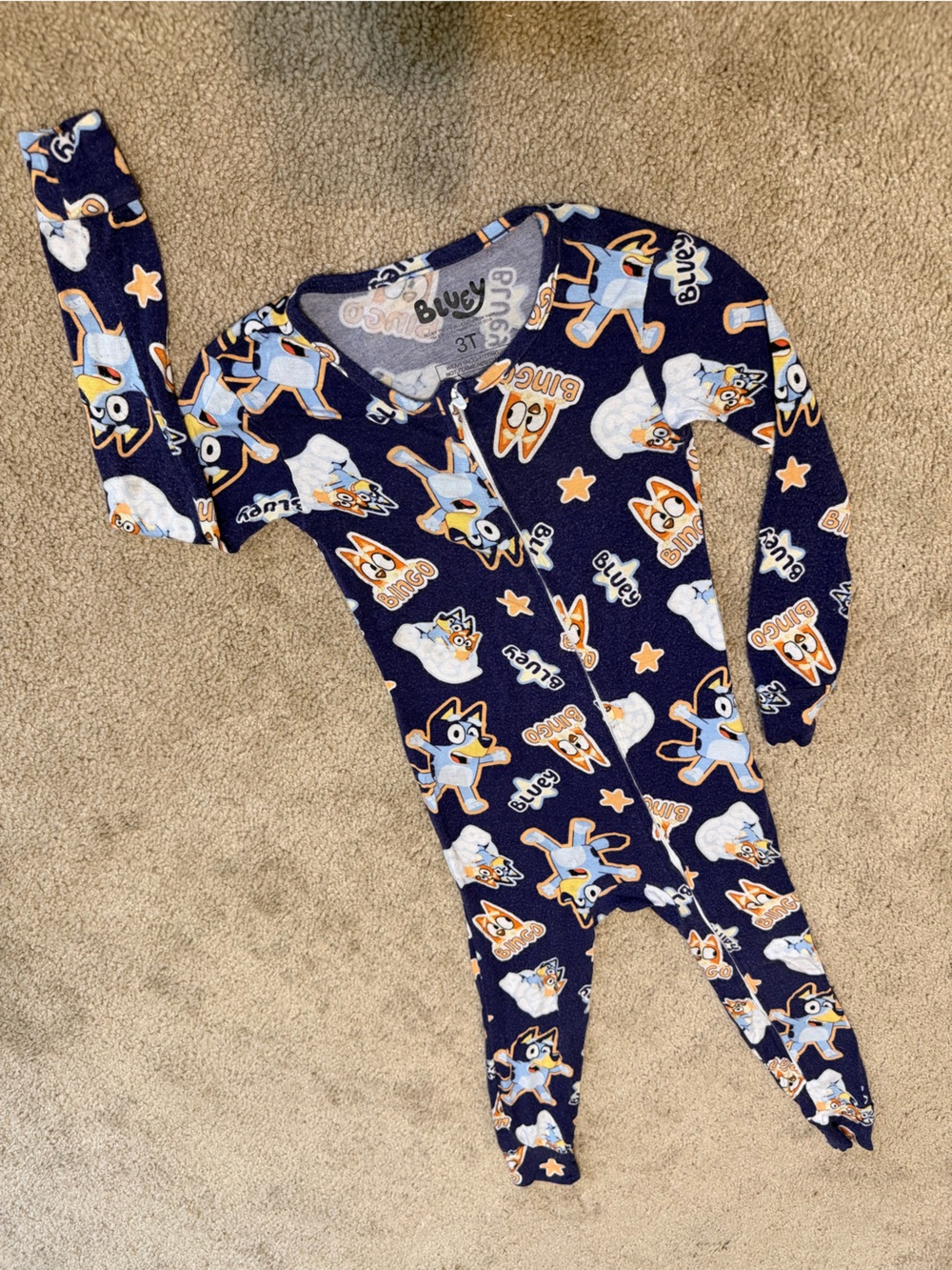 Kids Navy Bluey One‑Piece Pajamas with Character Print